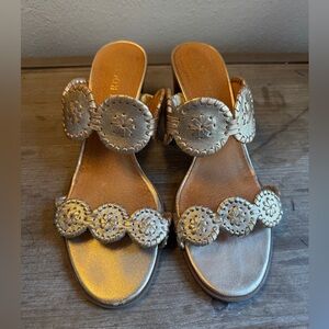 Metallic Gold Women's Slide Sandals Jack Roger’s Block Heel Size 9.5